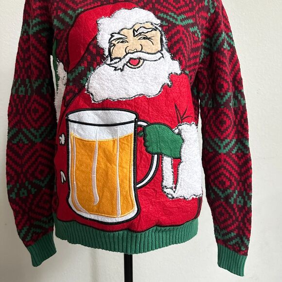 33 Degrees Ugly Christmas Sweater Mens Small Knit Pullover Santa Clause Beer - Picture 3 of 9